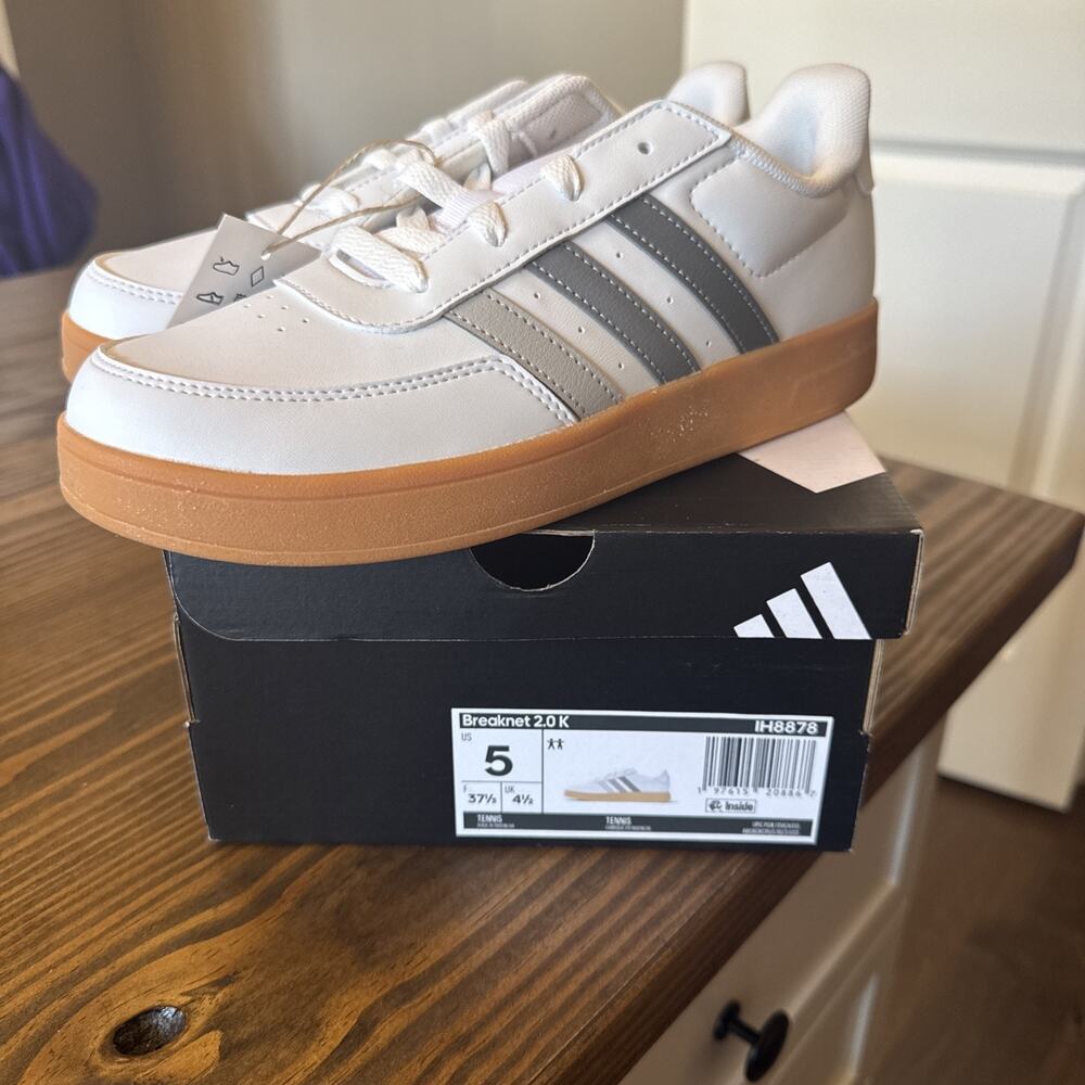 Kids Unisex Breaknet 2.0 K Size 5 Tennis Gum Grey Sole White IH8878 Size 5